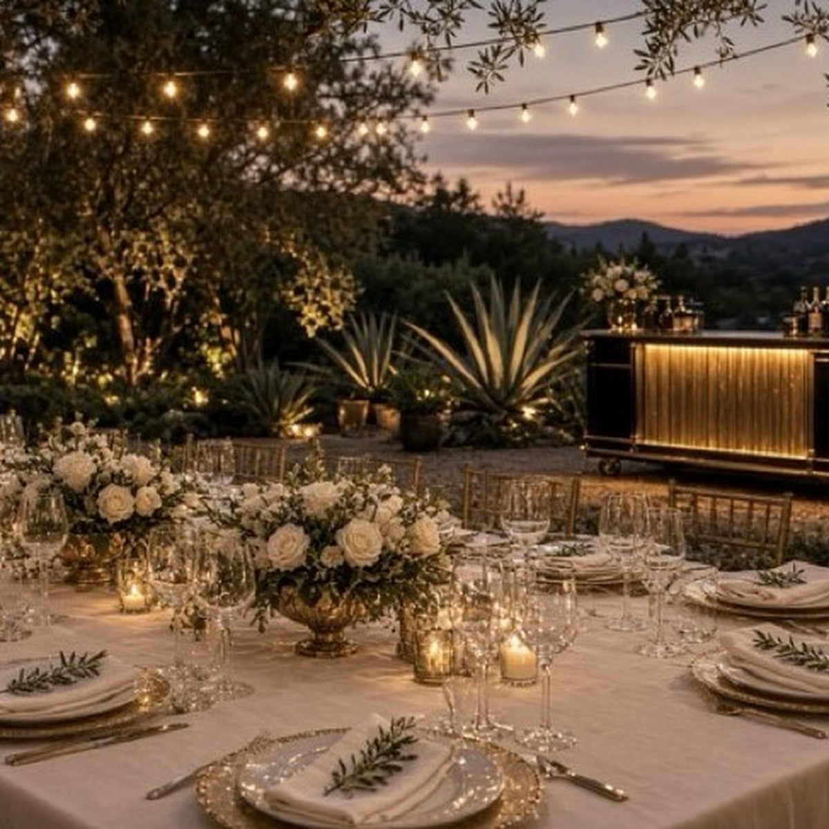 Cena de Jardín al Atardecer